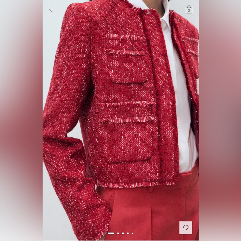 Mango •Red White Tweed Jacket • CURRENT SEASON •
